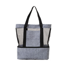 DEQI Fashion Beach Tote Bag Insulated Cooler Bag Travel Mesh Handbag Shoulder Bag for Gym Beach